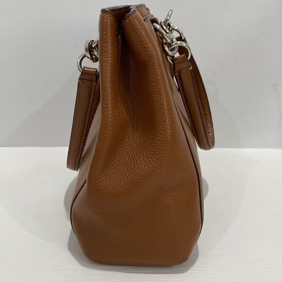 Coach Logo 2Way Carmel Leather Handbag Dual Handle Magnetic Closure - Picture 15 of 17